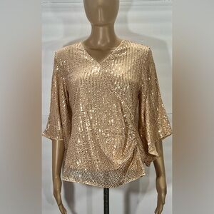Grace Karin Champagne Sequin Wrap-Front Blouse